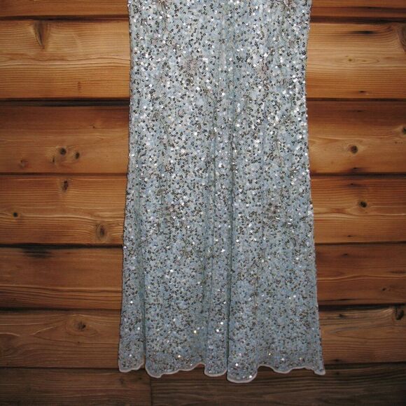 MAC DUGGAL 93932 Blue Flutter Sleeve Sequin High Neck Gown Dress - Picture 12 of 13